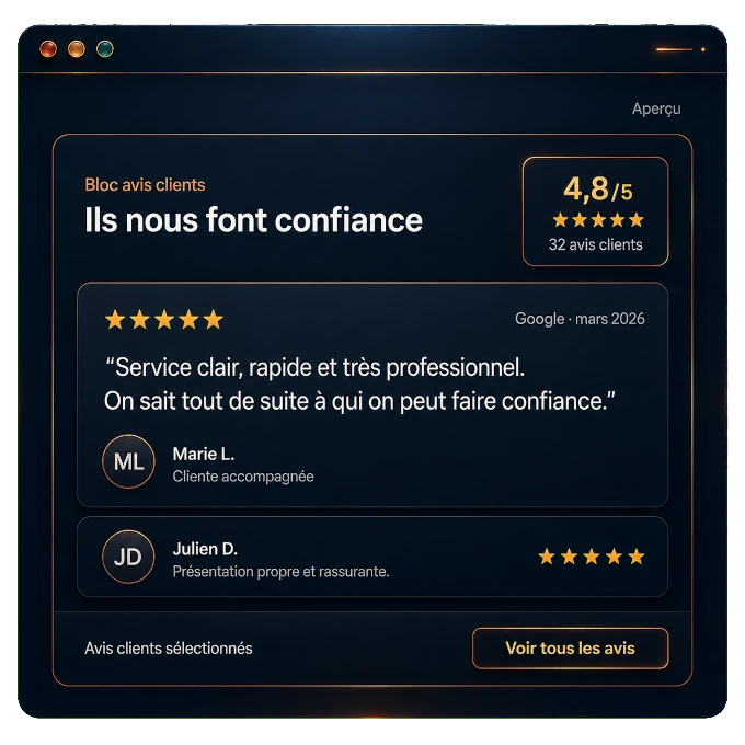 Aperçu du widget Avis clients