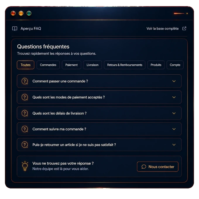 Aperçu du widget FAQ accordéon