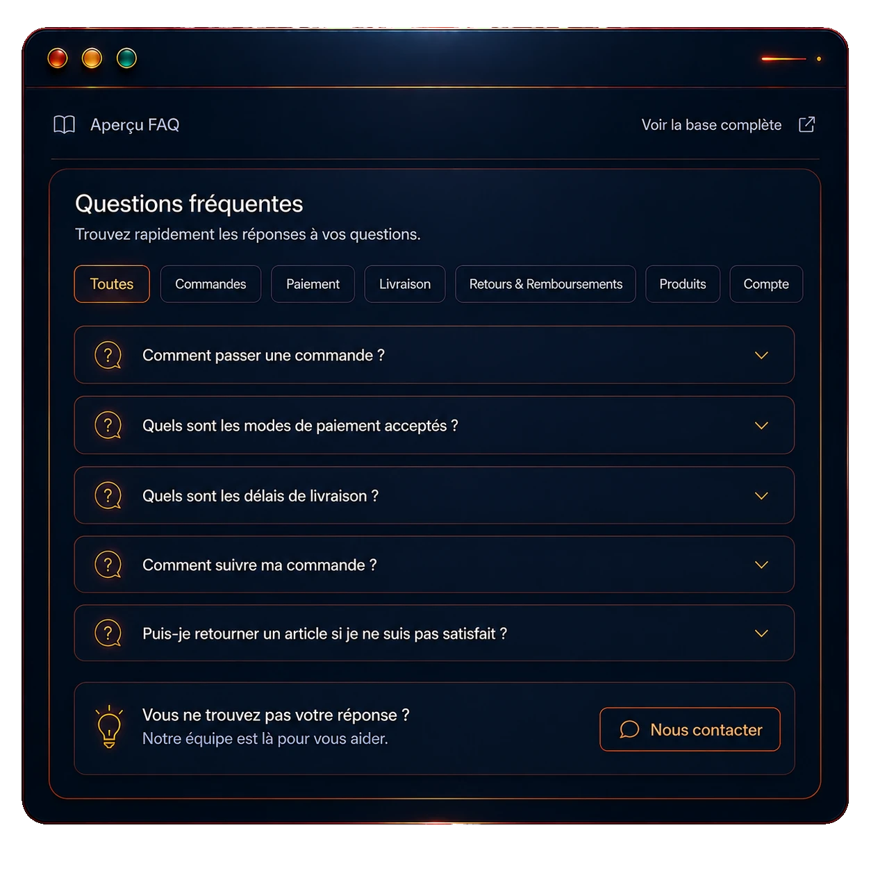 Aperçu visuel de la FAQ
