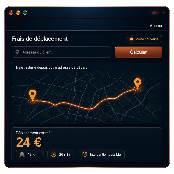 Aperçu du calculateur de frais de déplacement